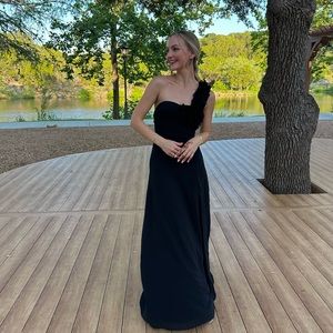 Lulus Elegant Invite Black Ruffled One-Shoulder Maxi Dress